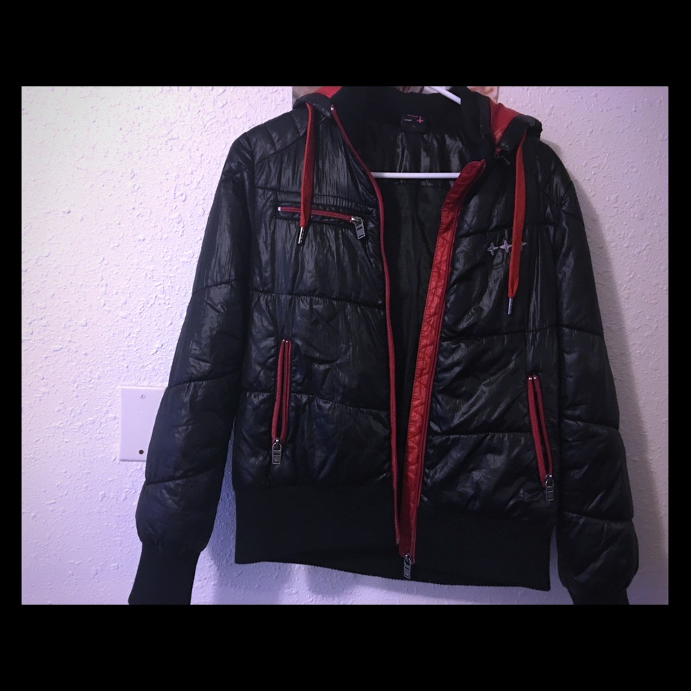 Black puffy coat.